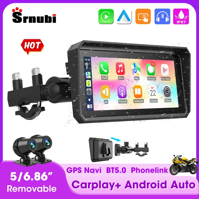 

Srnubi 5/6.86 inch Portable Carplay Motorcycle Multimedia Player Motobike Android Auto Waterproof Moto DVR Navigation BT Monitor