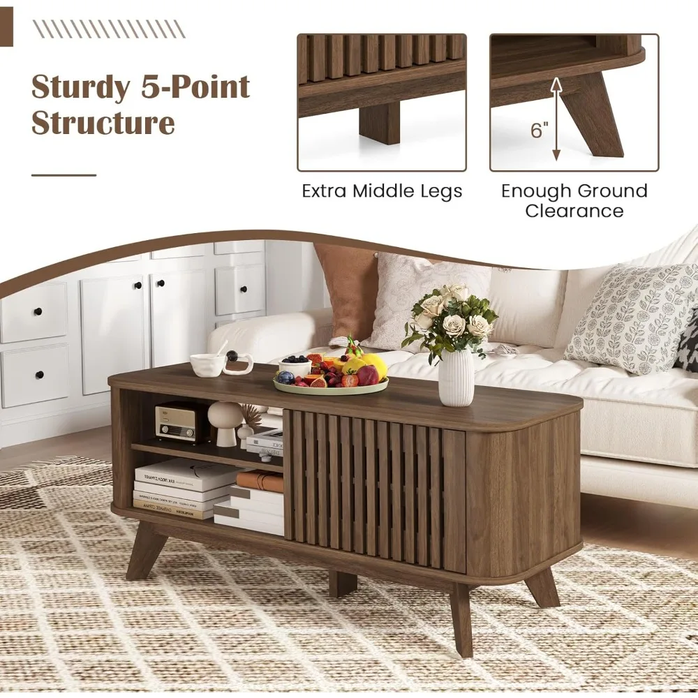 Журнальный столик с местом для хранения вещей, современный чайный столик середины века с регулируемыми полками и 2 дверцами, деревянные журнальные столики с плитыми D