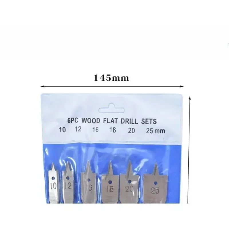 New 6pc Hole Opener Wooden Board Drilling Bit Tool Set Natural Color Three Pointed Flat Drill Hexagonal Handle Woodworking