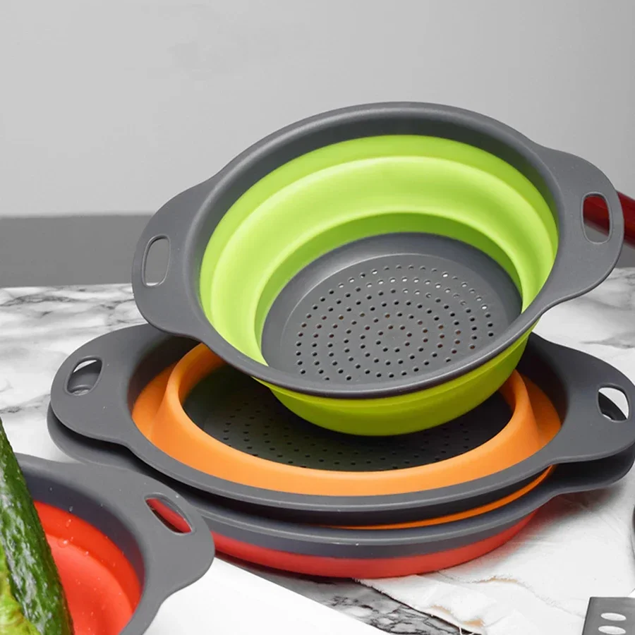 

1pcs Silicone vegetable and fruit cleaning and drainage basket cleaning basket Folding water filter net Kitchen Gadgets