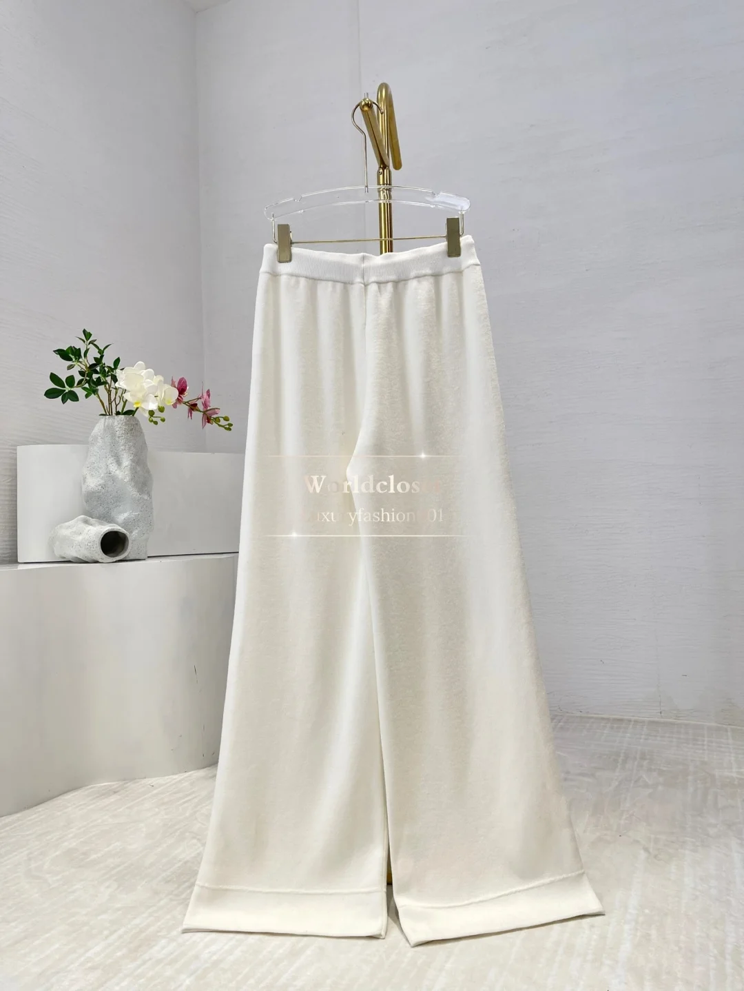 2025 neue Herbst Winter Weiß Hohe Qualität Wolle Kordelzug Taille Lange Hosen