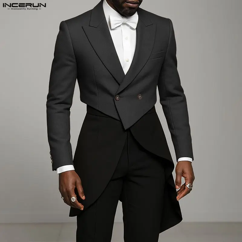 INCERUN hommes Blazer irrégulier couleur unie revers à manches longues décontracté culture Blazer hommes Streetwear bouton mode mâle costume mince manteaux