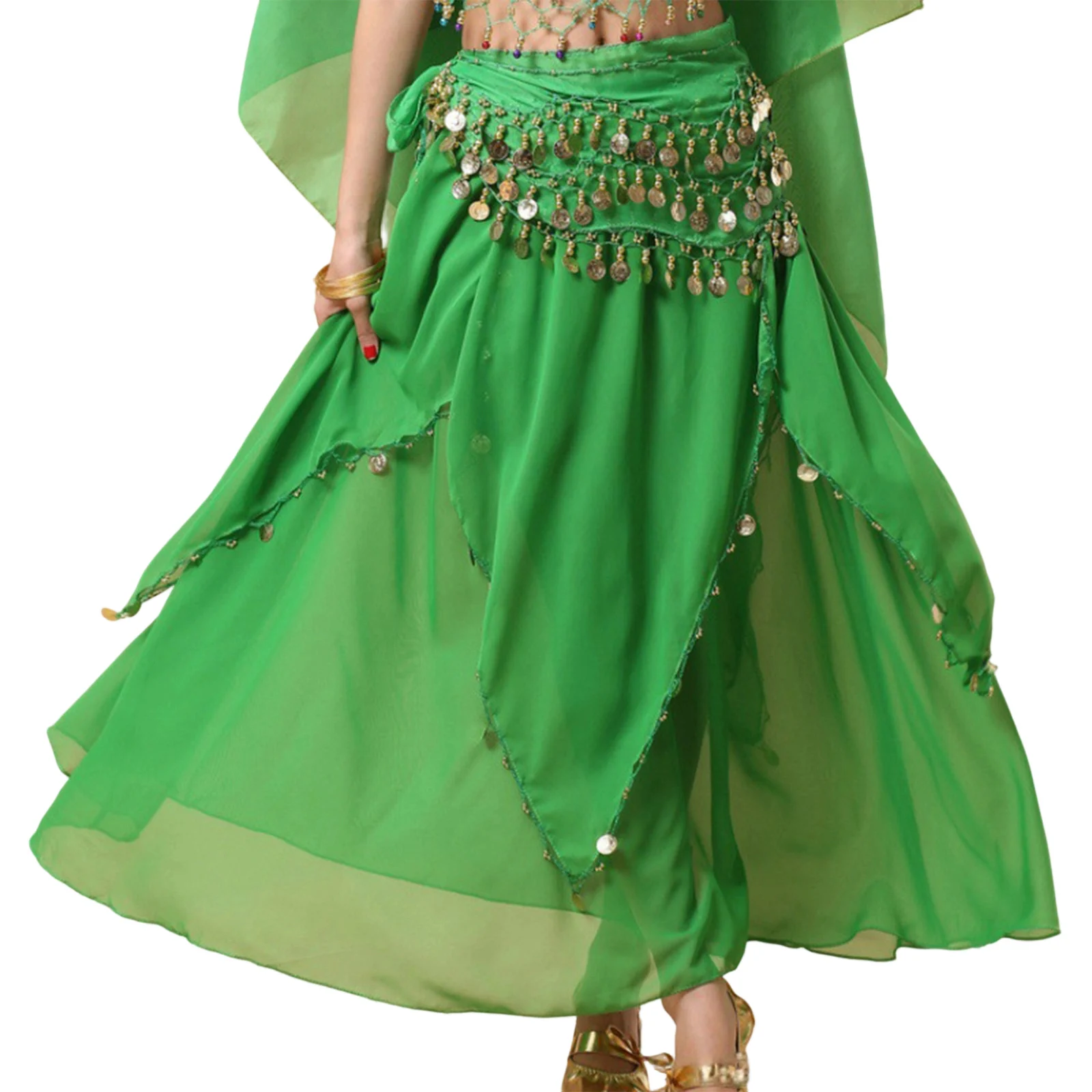 تنورة طويلة للرقص الشرقي للسيدات مع عملات معدنية من الشيفون أزياء الراقصات الشرقية تنورة ذات طبقات زي الحفلات والمهرجانات #5