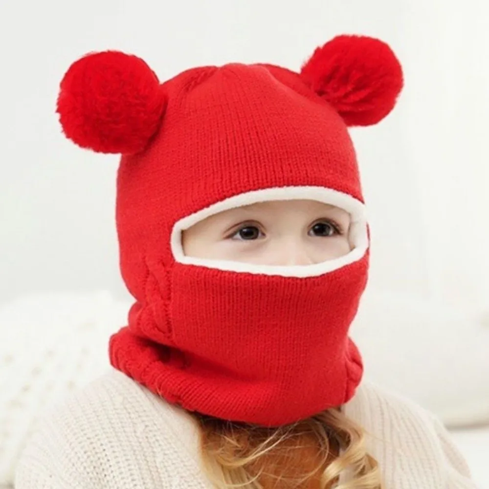 

Coldproof Scarf Mask Integrated Hat 4 in1 Warm Lining Children Windproof Hooded Hat Face Guard Cartoon Kids Windproof Hat