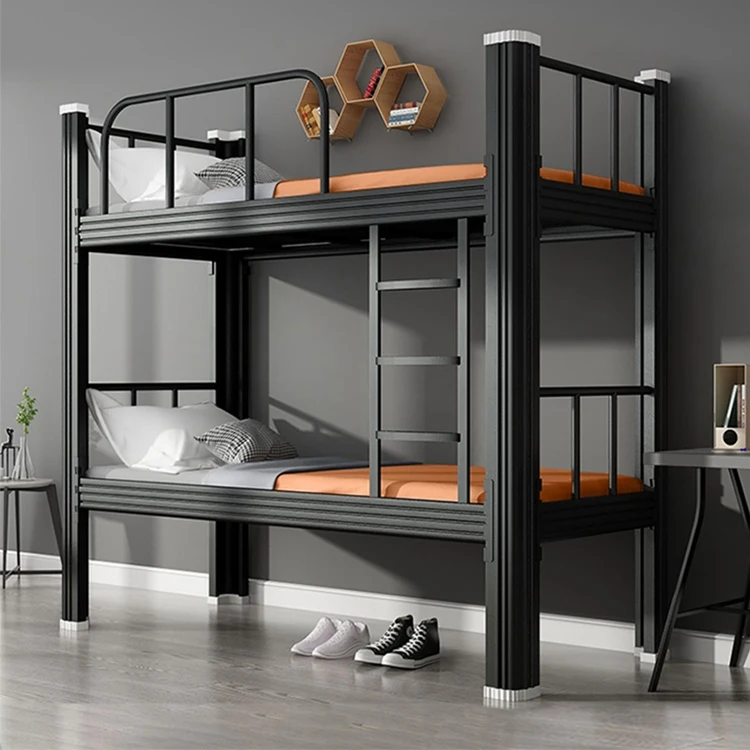 Home Furniture Modern Metal Beds Student Dormitory Space Saving High Foot Design Double Decker Bed