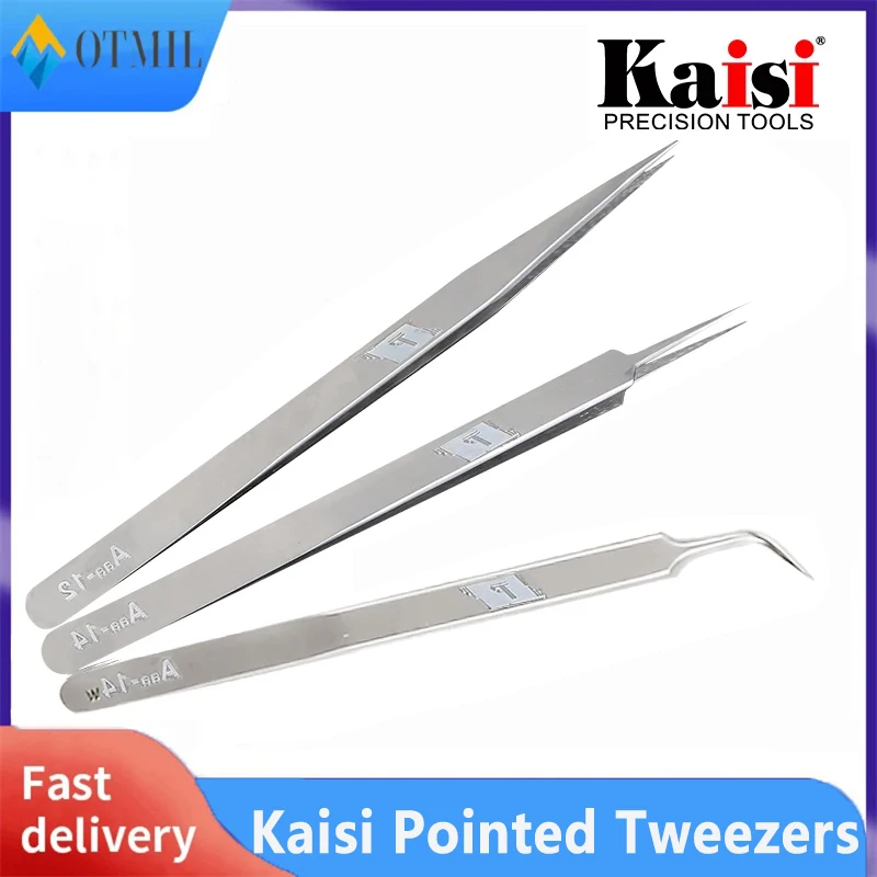 Kaisi Pointed Tweezers Stainless Steel High Precision Hardened Straight Tip Clip For Phone Flywire Maintenance Repair Tools Sets