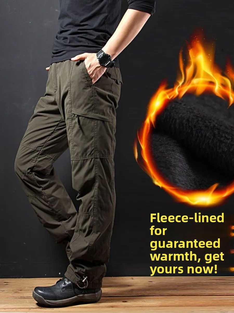 

American Sle Hard Man 3D Tailored Thiened Fce Outdoor Windproof Multi-ket Straight Casual Pants Work Trousers