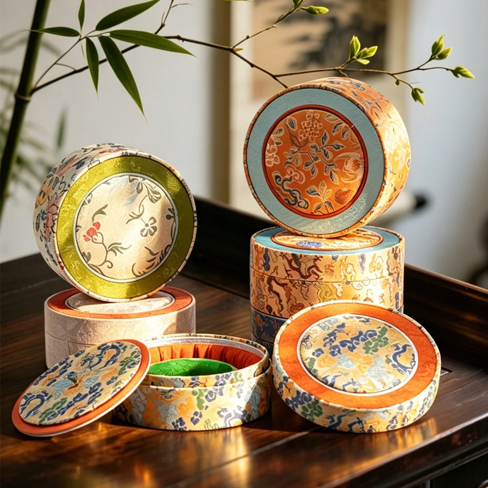 

Round heaven and earth cover bracelet jewelry box new retro storage brocade box jewelry packaging box