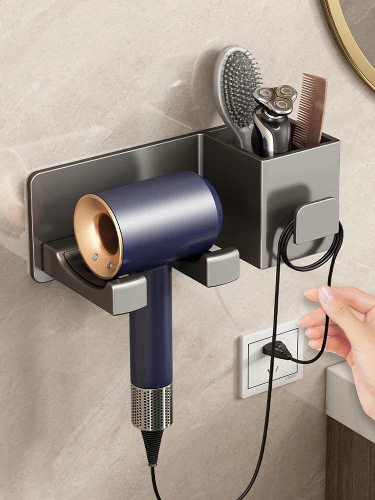 Hair Dryer Storage Rack Non Perforated Bathroom Wall Mounted Hair Dryer Bracket Made Of Iron Material Bathroom Storage