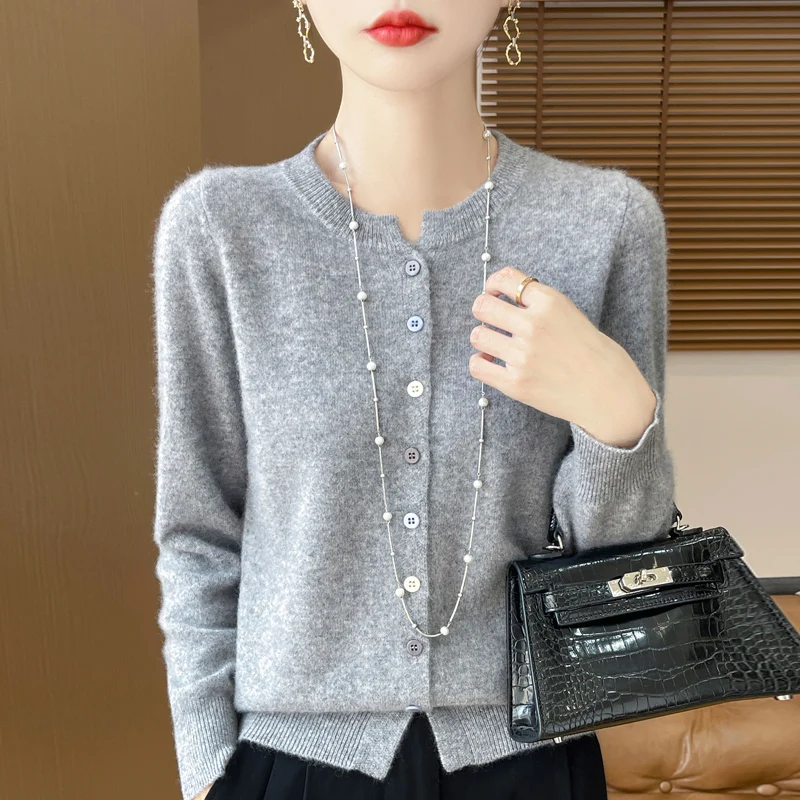 LDZWSM Women 100% Wool Cardigans Sweater Solid Casual Warm Outerwear Knitwear Tops 2024 Autumn Winter Women Clothing