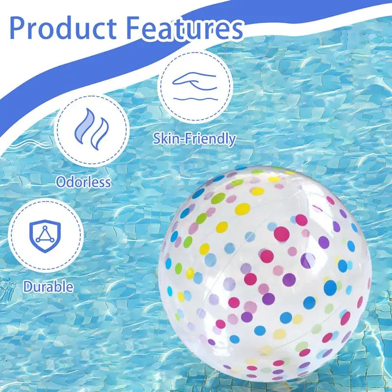 PVC Inflatable Ball Colorful Dots & Stripes Transparent Printed Toy For Kid Play Pool Parties Indoor Outdoor Beach Entertainment