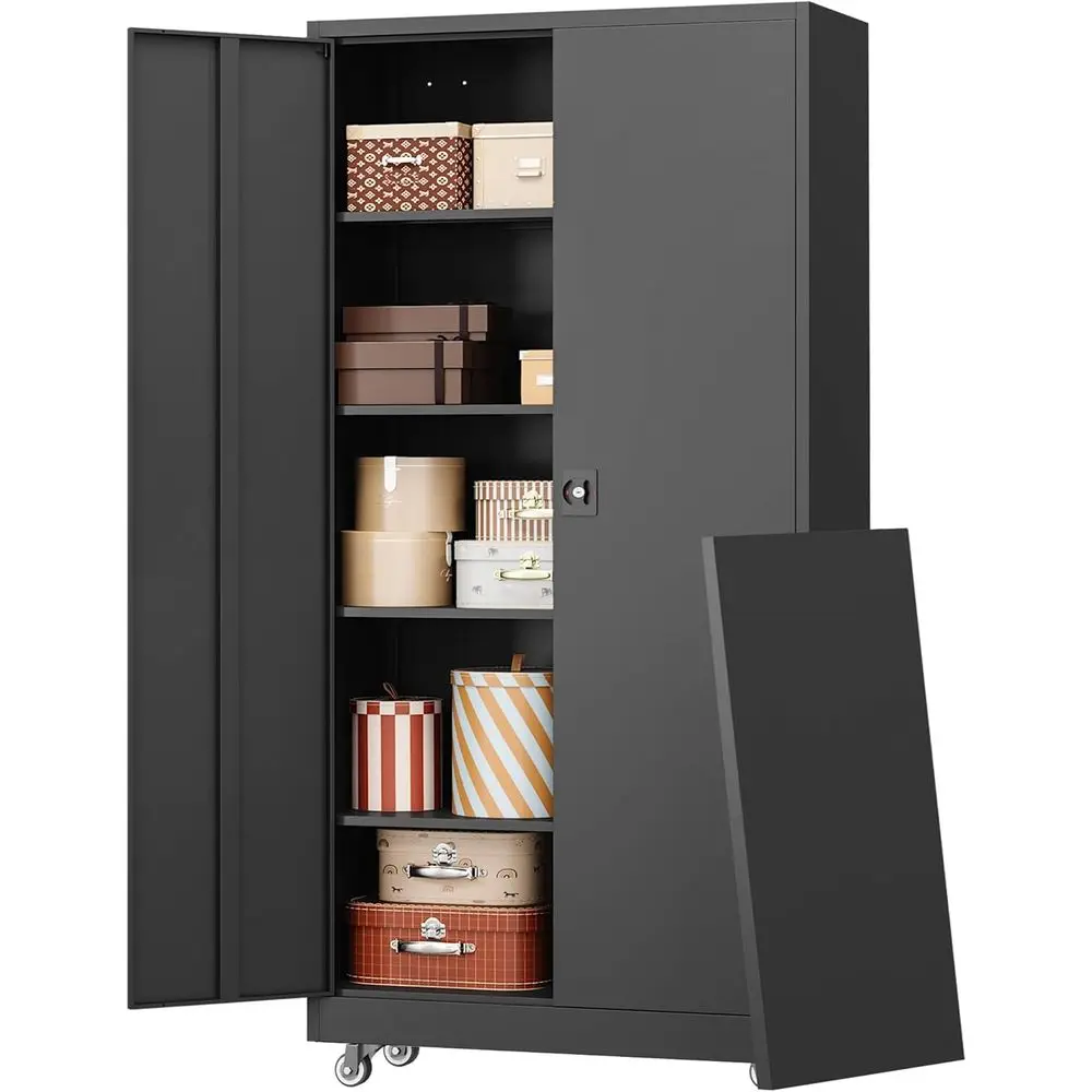 

75 Tall Heavy-Duty Locking Tool Cabinet with 2 Doors and 4 Adjustable Shelves for Garage or Office Use (Black)