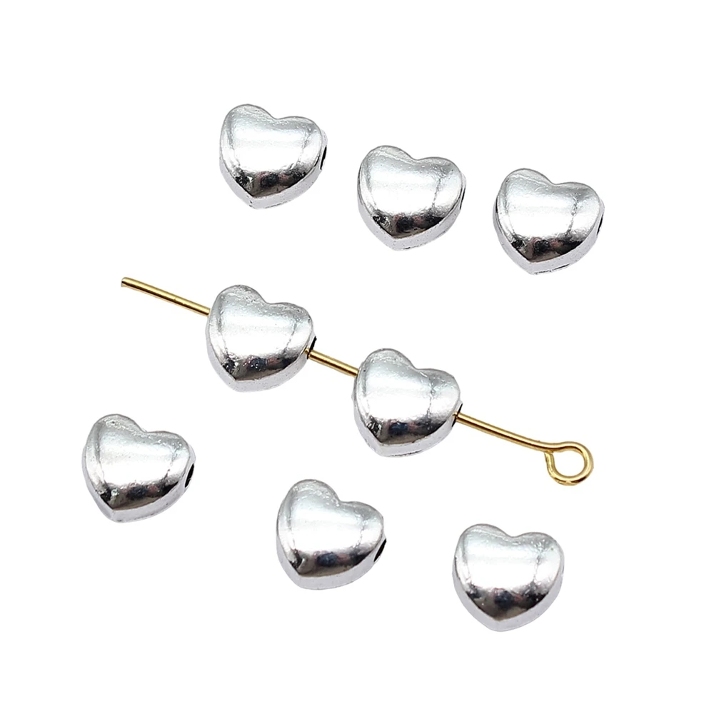 20pcs/lot 7.6x7.3x4.9mm heart beads For Jewelry Making Antique Silver Color 0.3x0.29x0.19inch