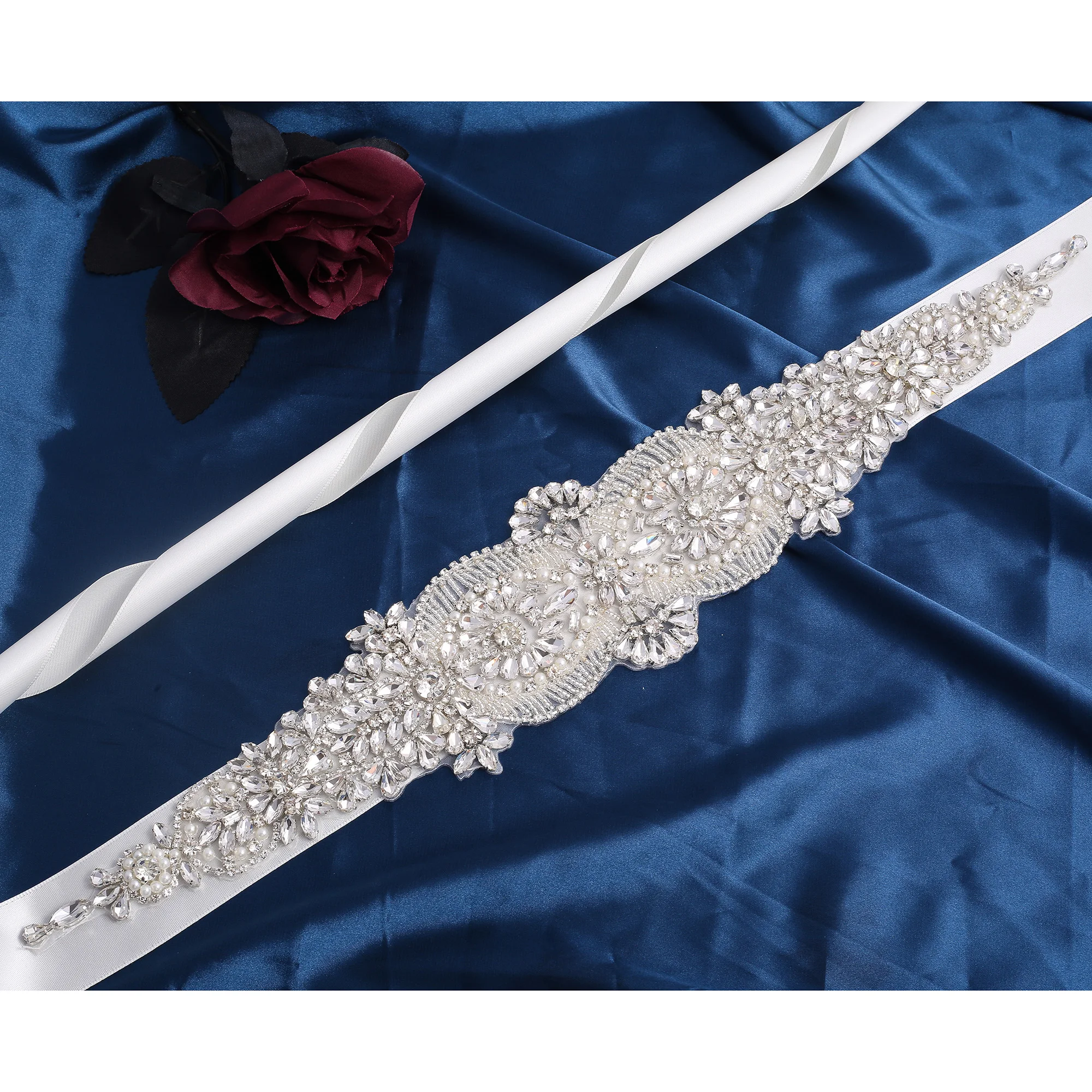 Nzuk cinto de cristal de prata strass cinto de casamento artesanal diamante cinto de noiva para acessórios de vestido de casamento