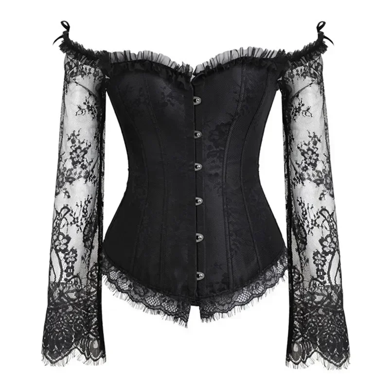 Corset Tops for Women with Sleeves Victorian Retro Burlesque Lace Corset and Bustiers Vest Goth Renaissance Sexy Costumes