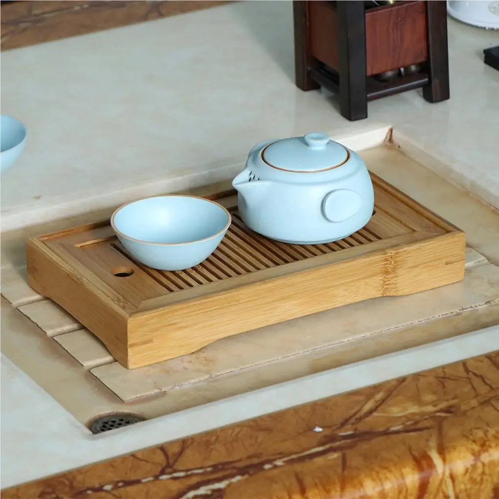 Tea Tray Water Drain Rectangle Shape Chinese Solid Serving Table Saucer Household Teaware Board for Teahouse Ceremony