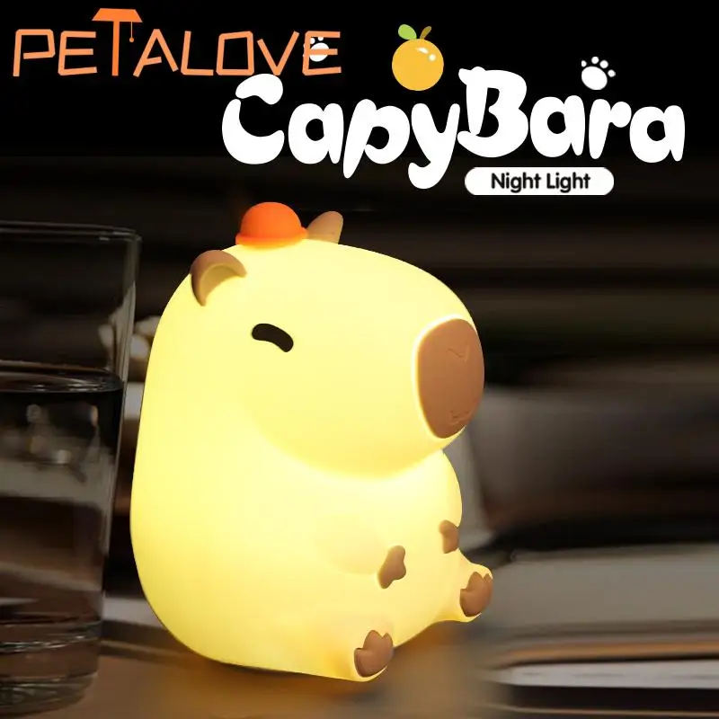 Silicone USB recarregável Animal Night Light, Lâmpadas Capivara bonitos, Luz macia morna, Presente de Natal e aniversário, Decoração de cabeceira do quarto