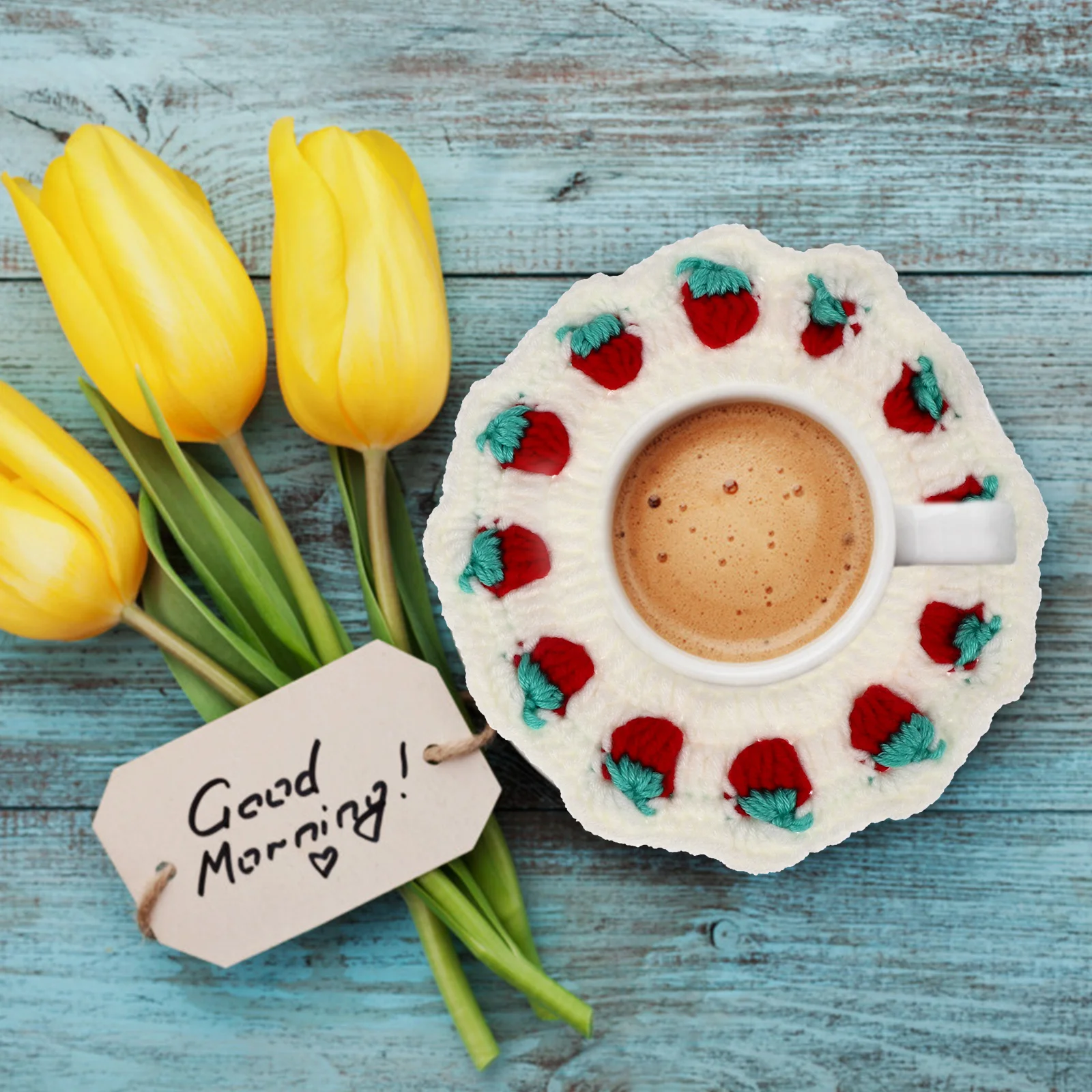 

5Pcs Strawberry Coasters Handmade Braided Cup Mats Soft Wool Drink Holders Table Placemats Braided Coaster