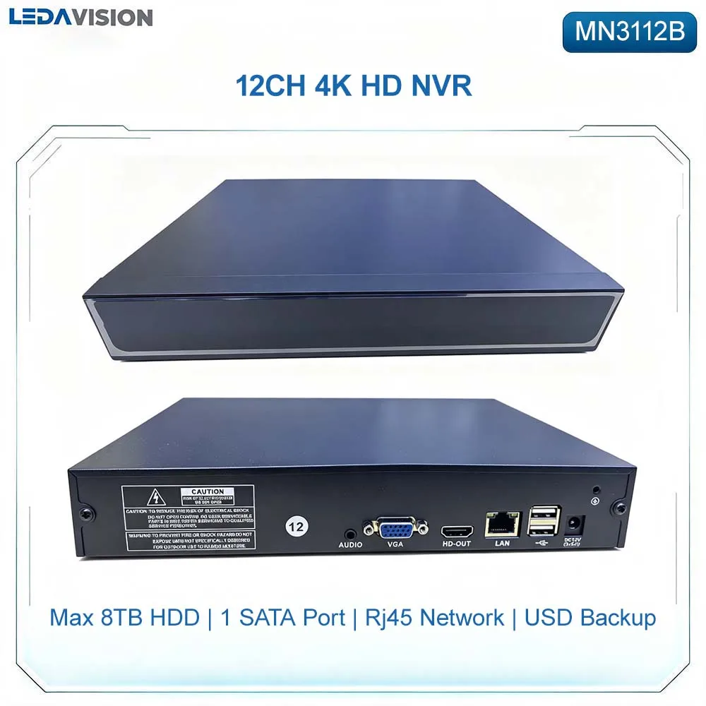 MN3112B NVR 12CH Security System 8MP Solution Cloud Monitoring Onvif 8TB Network Video P2P IP Camera Recorder