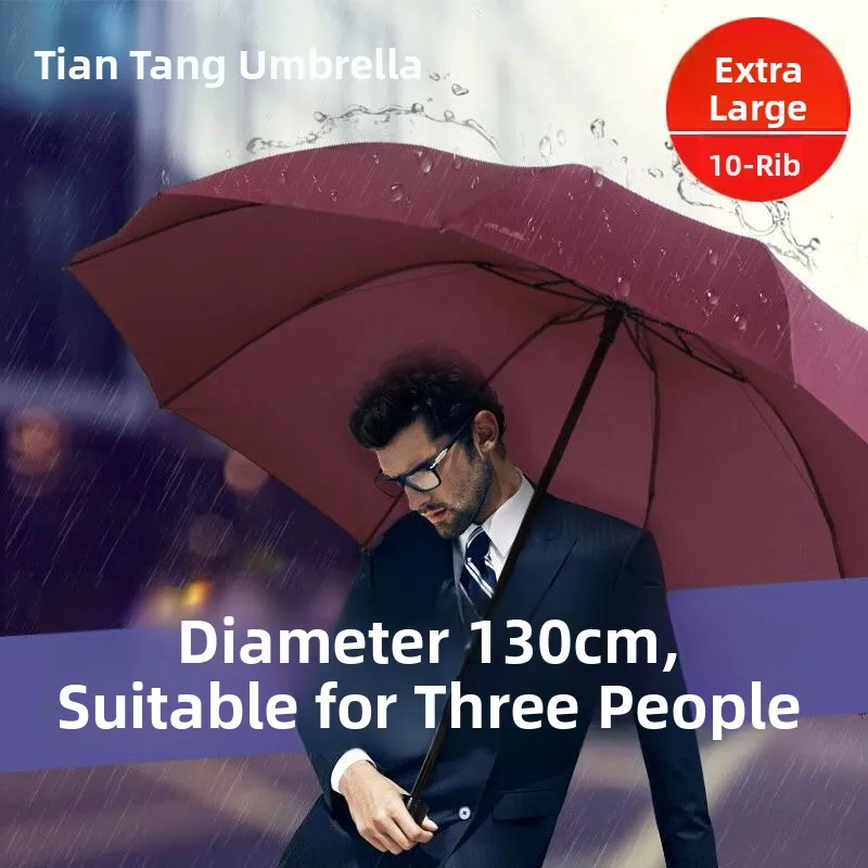 

Stormproof Large Rain Umbrella Sunshade Manual Advertising Men's Umbrella Three-Fold Steel Bone Black Glue Fabric
