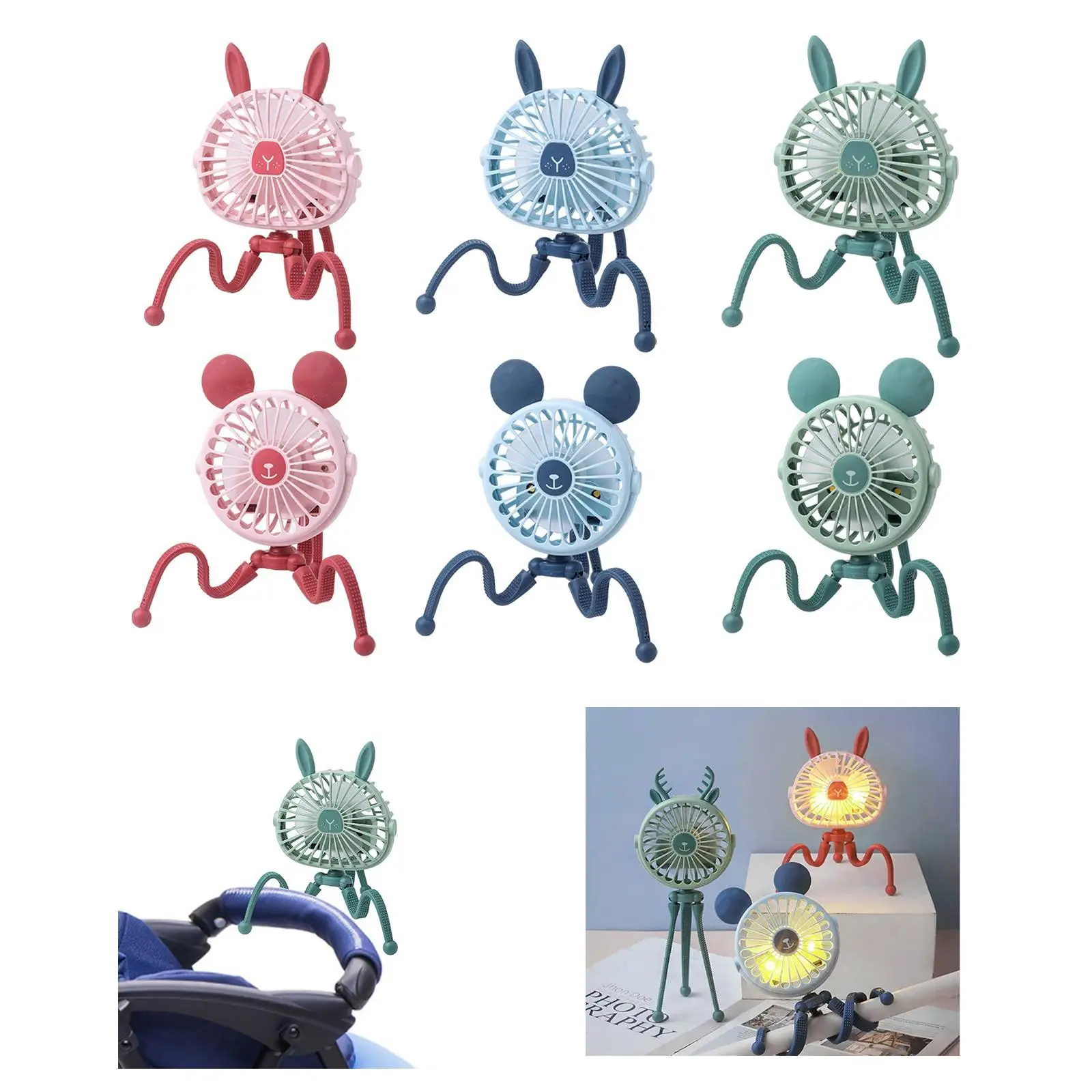 مروحة مكتب 3 تروس قابلة للتعديل مع ضوء ليلي متعدد الوظائف ومشبك خفيف الوزن على المروحة لغرفة المعيشة والدراجة والشقة والمشي لمسافات طويلة