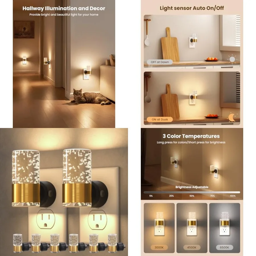 LED Night Lights Plug into Wall, Dimmable Night Light 3 CCT and 5 Brightness Levels, Acrylic Bubble Nightlight with Dusk to Daw