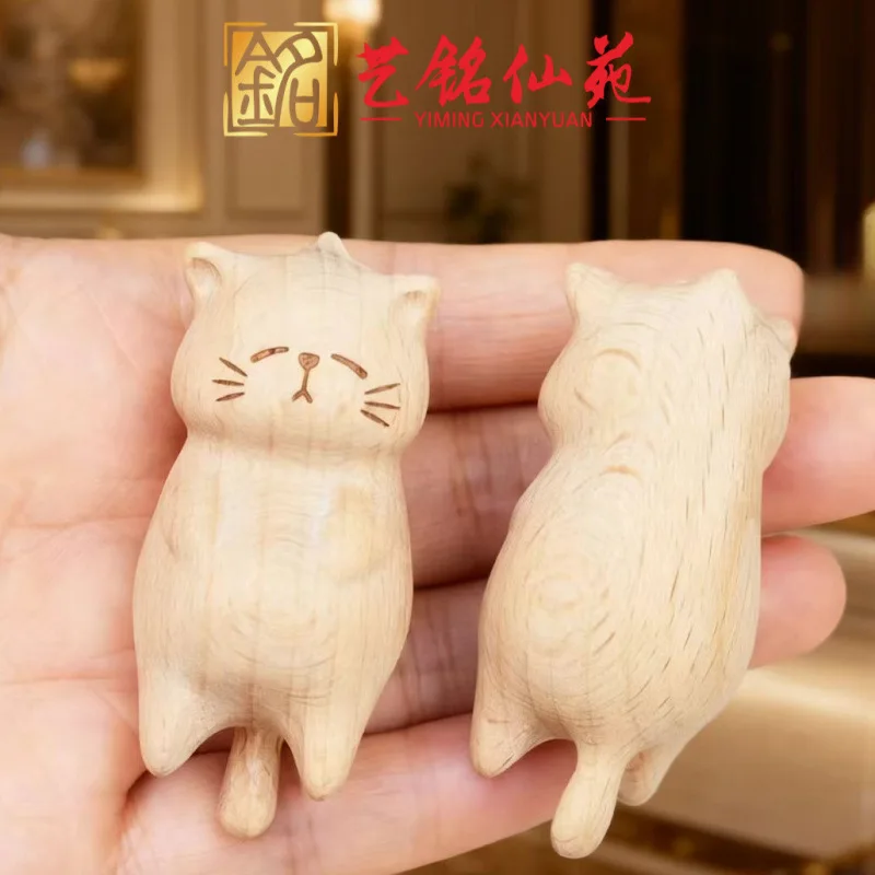 Blood Cypress Beech Wood Lazy Lying Cat Charm Handmade DIY Bag Pendant Cartoon Accessory Ornament Craft Gift