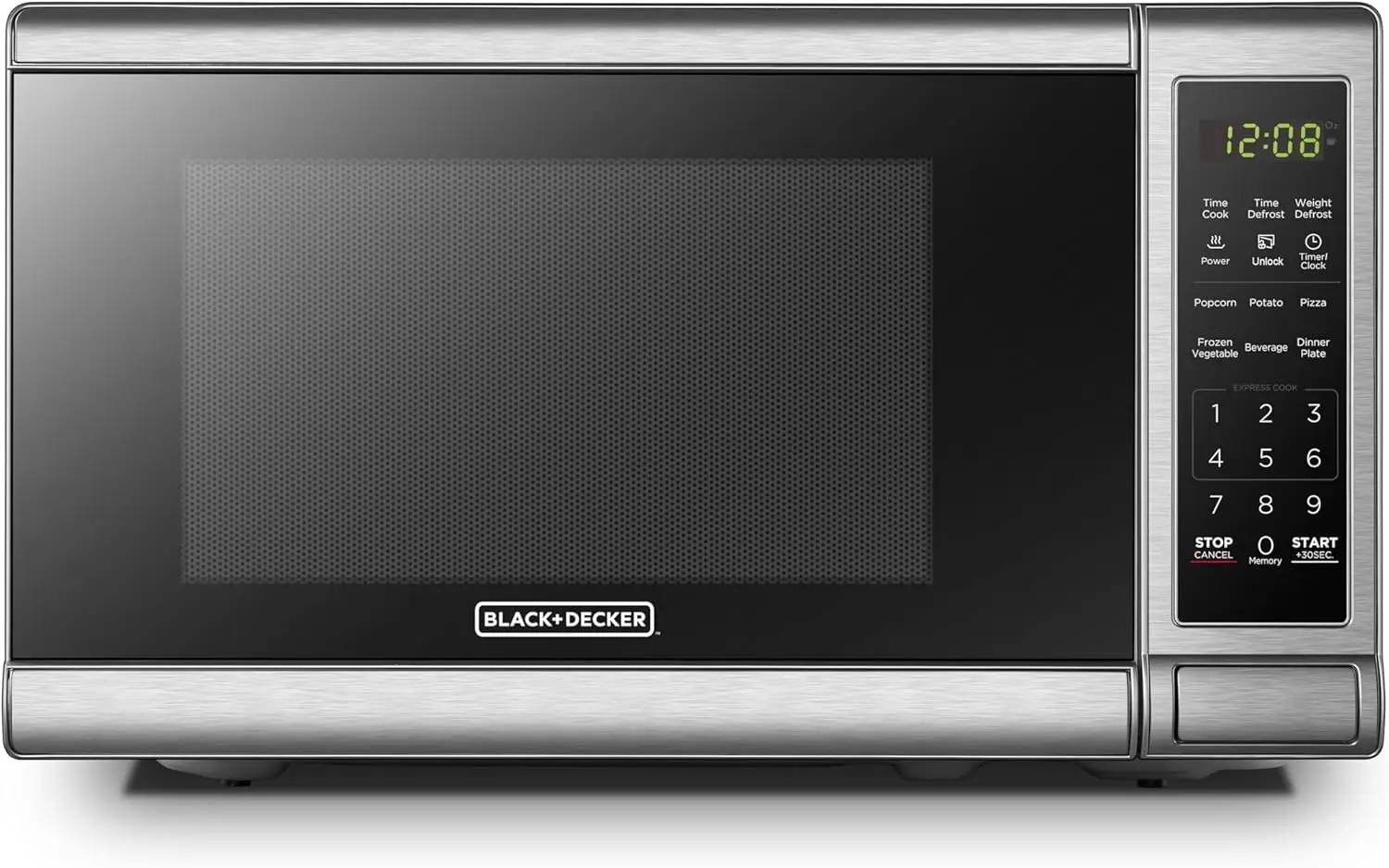 EM720CB7 Digital Microwave Oven with Turntable Push-Button Door, Child Safety Lock, 700W, Stainless Steel, 0.7 Cu.ft