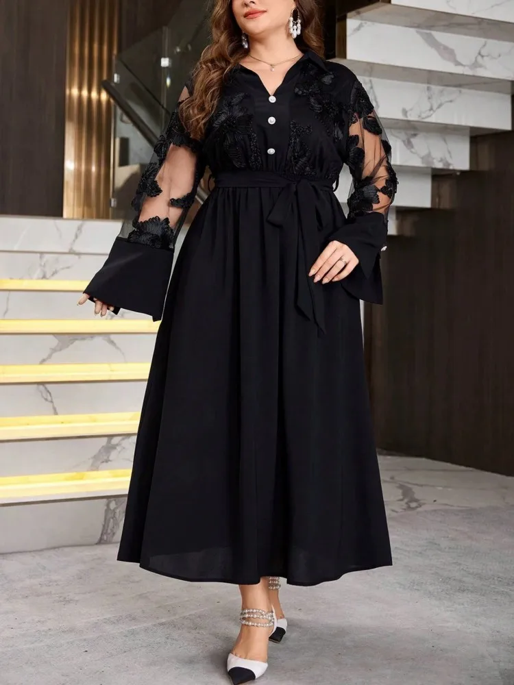 0XL-4XL Plus Size Women Clothes Dresses Autumn Spring Robes Long Sleeve Street Style Casual 3XL Big Size Maxi Dress Oversized