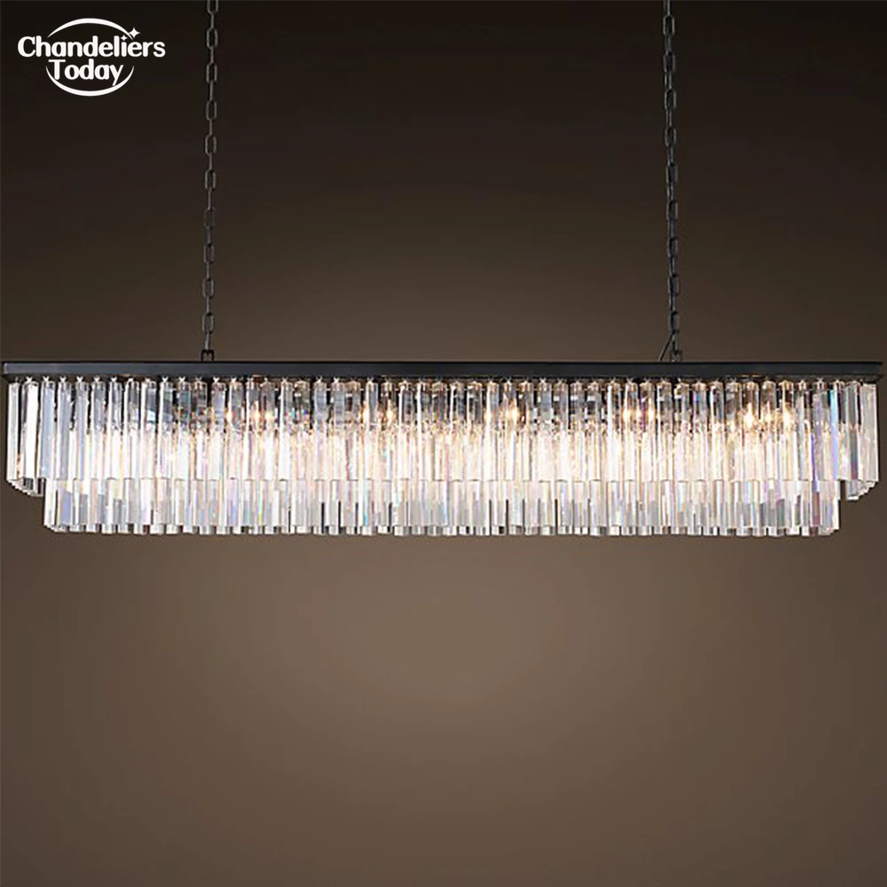 Odeon Rectangular Chandelier Modern Crystal Prism Chandeliers LED Clear Crystal Home Linear Light Fixture for Dining Room