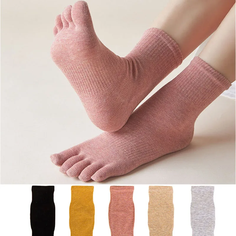 5 Pairs Spring Autumn Solid Black Gray Toe Socks Short Women Simple Elastic Anti-friction Compression 5 Finger Sock Four Seasons