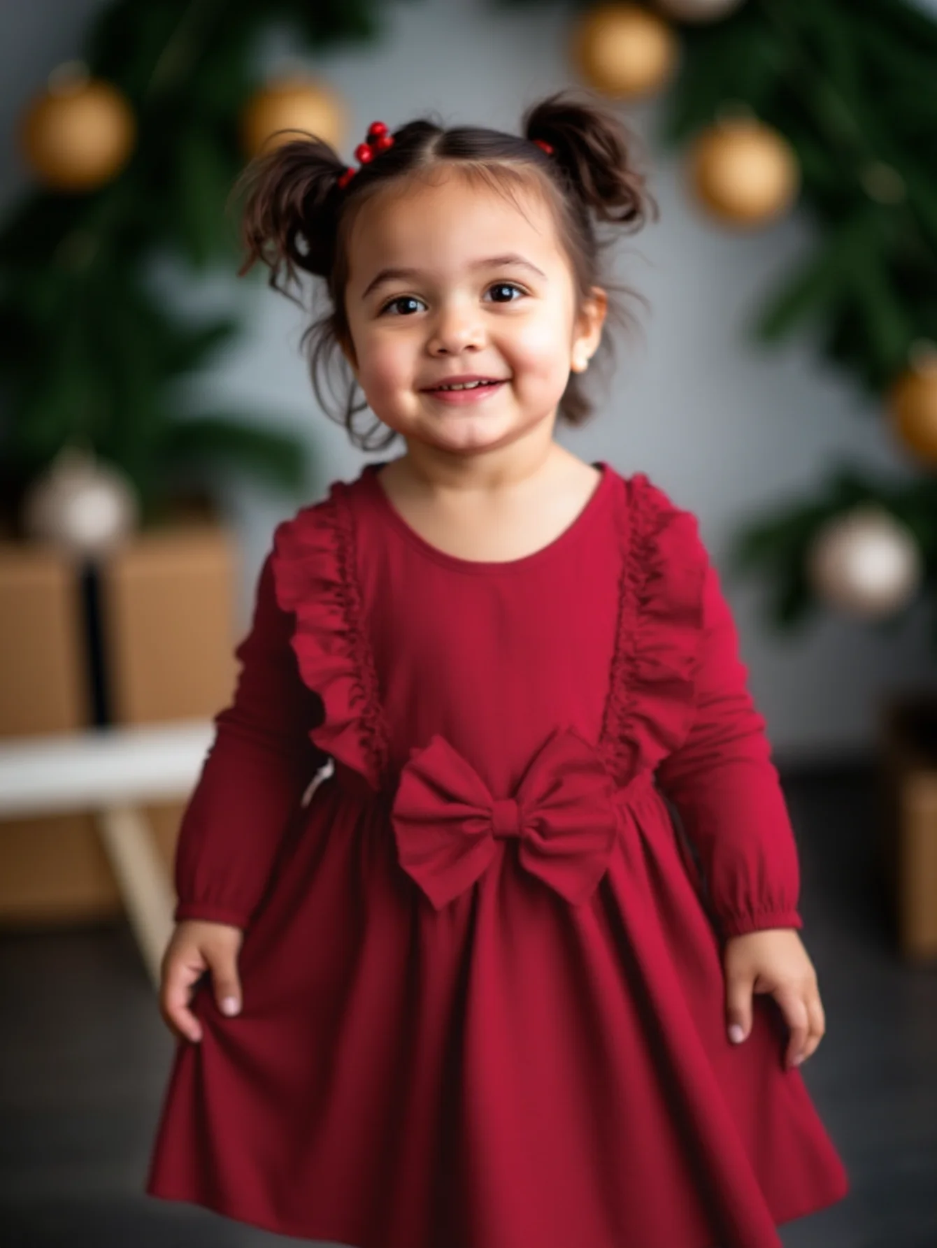 

Рождественские 5-цветные платья, платье принцессы с длинными рукавами и бантом + повязка на голову для маленьких девочек 1-18 месяцев, новогодний праздничный костюм