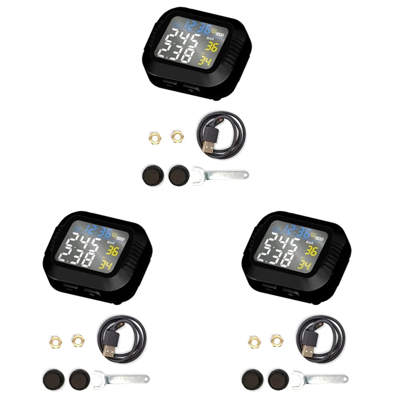 

3X Waterproof Motorcycle Real Time Tire Pressure Monitoring System External Sensor Wireless LCD Display Moto TPMS