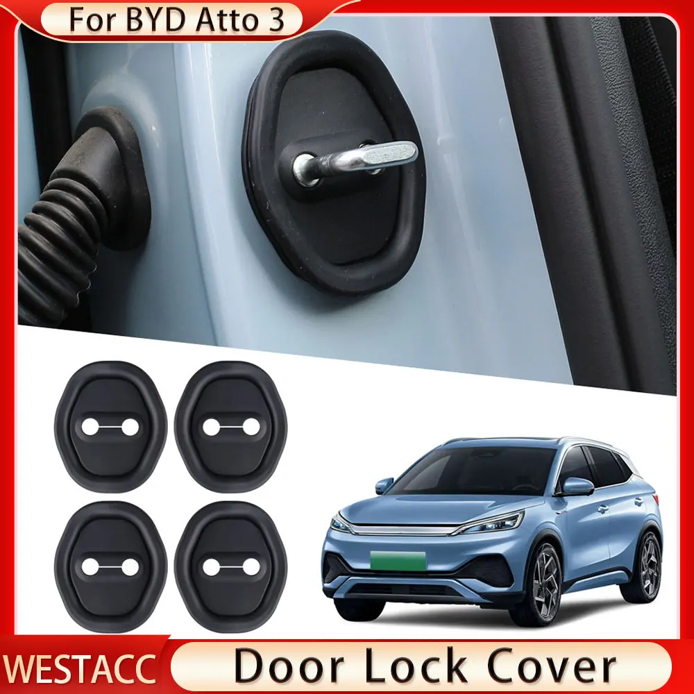Для BYD Atto3 Atto 3 Yuan Plus крышка дверного замка дверной силиконовый противоударный амортизирующий коврик защитная крышка защелок Для BYD Atto3 Atto 3 Yuan Plus крышка дверного замка дверной силиконовый противоударный амортизирующий коврик защитная крышка защелок