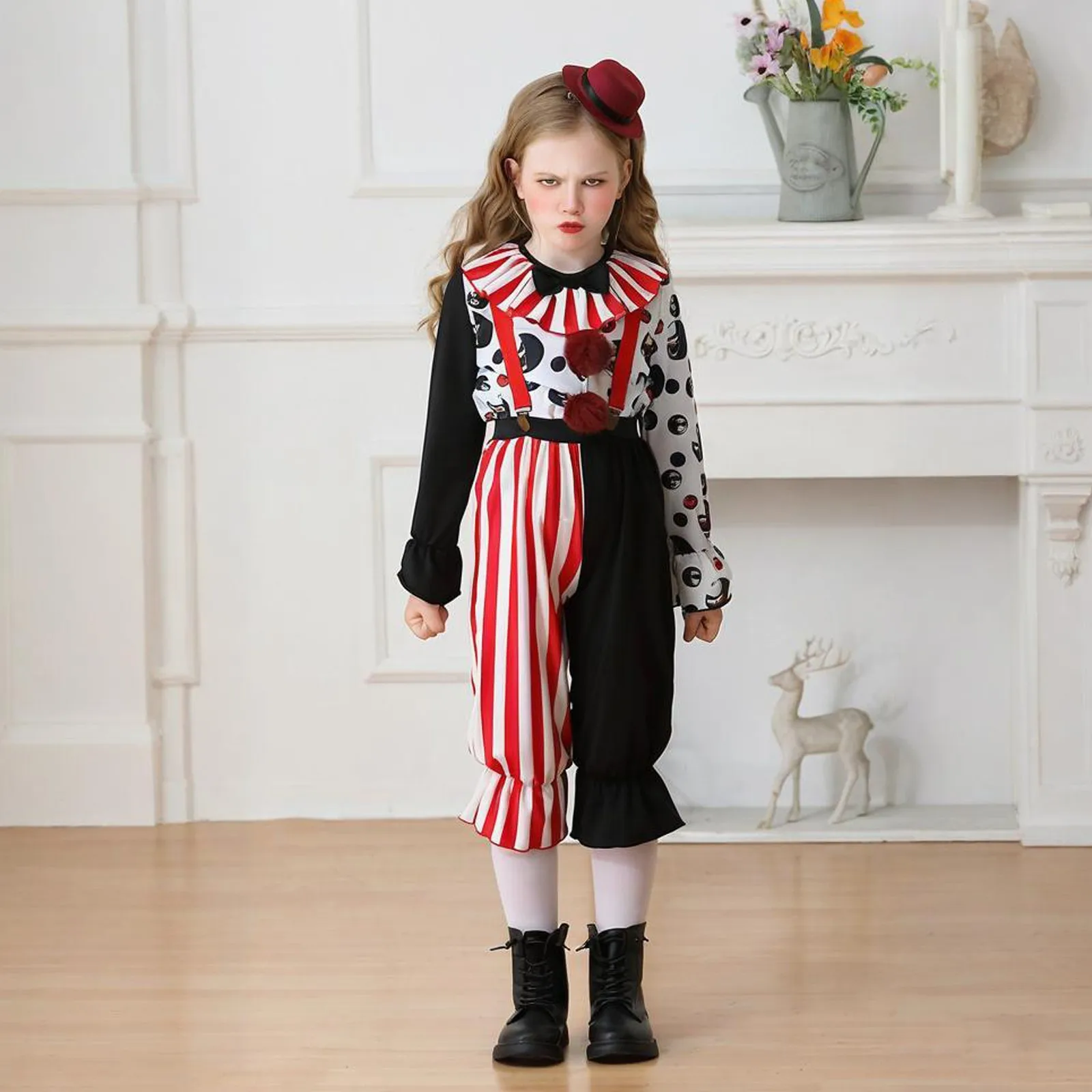 

‌ Полосатый комбинезон клоуна, костюм на Хэллоуин, детский забавный комбинезон 2025 года, праздничное платье, детская модная одежда для косплея