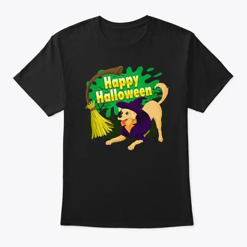 

Golden Retriever Witch Happy Halloween T-Shirt Made in the USA Size S to 5XL