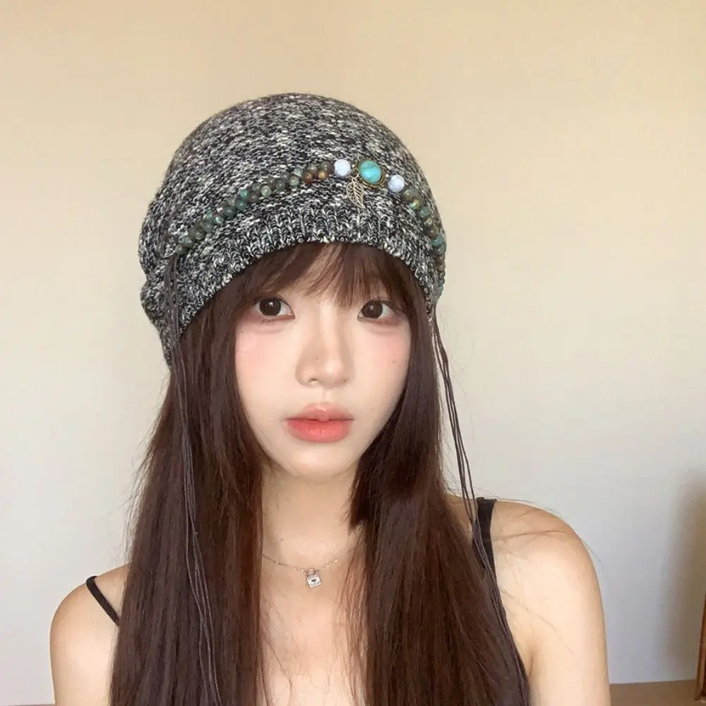 

Ethnic Style Bohemian Beanies Hat Keep Warm Coldproof Knitted Pullover Hat Polyester Solid Color Jacquard Woolen Hat Female