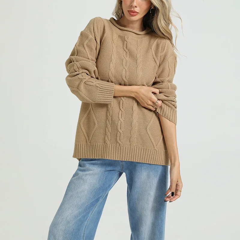 MsChuh Women's Ropa Mujer Solid Color Knitted Pullovers Sweaters Long Slevees Elegant Chic Thick Loose Casual Roupas Feminina