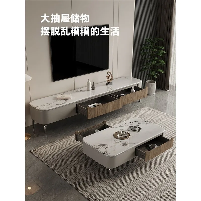 

Microcrystalline Stone Coffee Table TV Cabinet Combination Modern Simple High-end Light Luxury Rectangular Storage Coffee