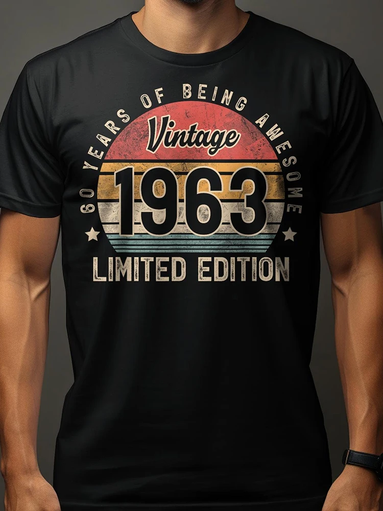 Limited 1963 Printed Men's Casual T-shirt Summer Daily Outdoor Street Men's T-shirt 1963 Year Men's Birthday Gift Fashion T-shir