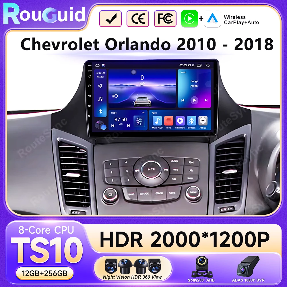 

8 Core For Chevrolet Orlando 2010 - 2018 Wireless CarPlay Android 16 Car Radio QLED Screen WIFI 4G DSP Stereo GPS Navi 4G tools