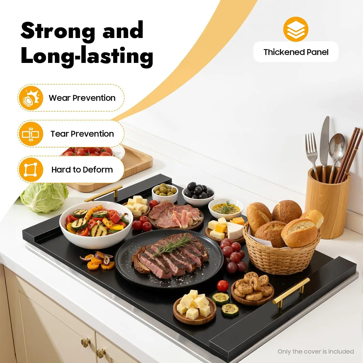 NEWEST Wood Noodle Board with Handles, 44lbs Stove Cover for Gas/Electric Stove Top, Rv Stovetop Covers for counter space​, 29.9
