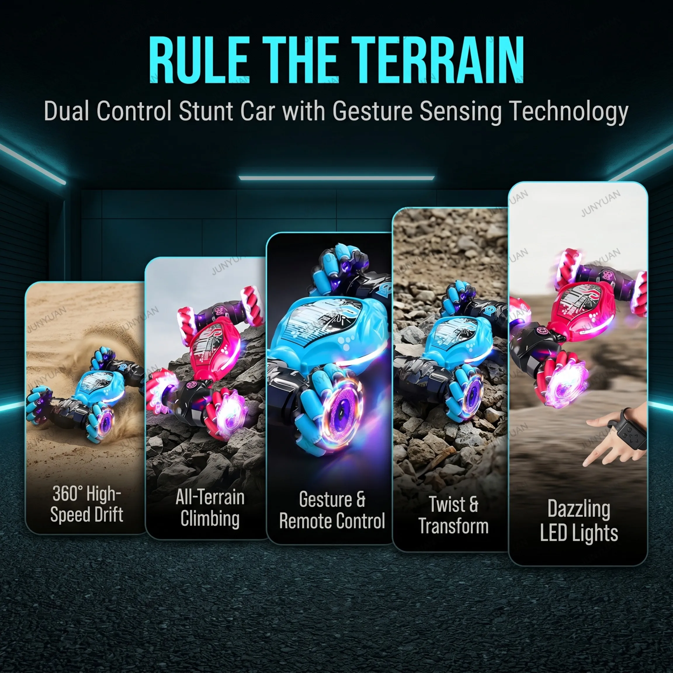 2.4G Gesture Sensing RC Stunt Car Dual Mode Transform Twist Car 360° Rotation Light Music Spray Off Road Remote Control Toy Car