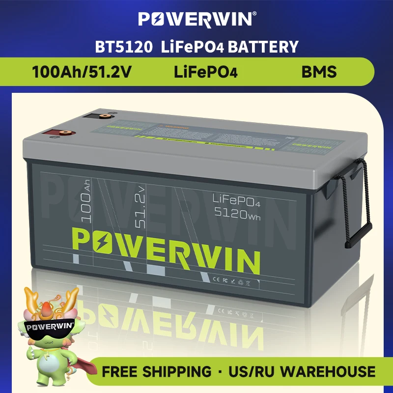 

POWERWIN Built-in BMS Deep Cycles BT5120 5120Wh Solar Generator Solar Rechargeable Durable 100Ah 51.2V LiFePO4 Battery