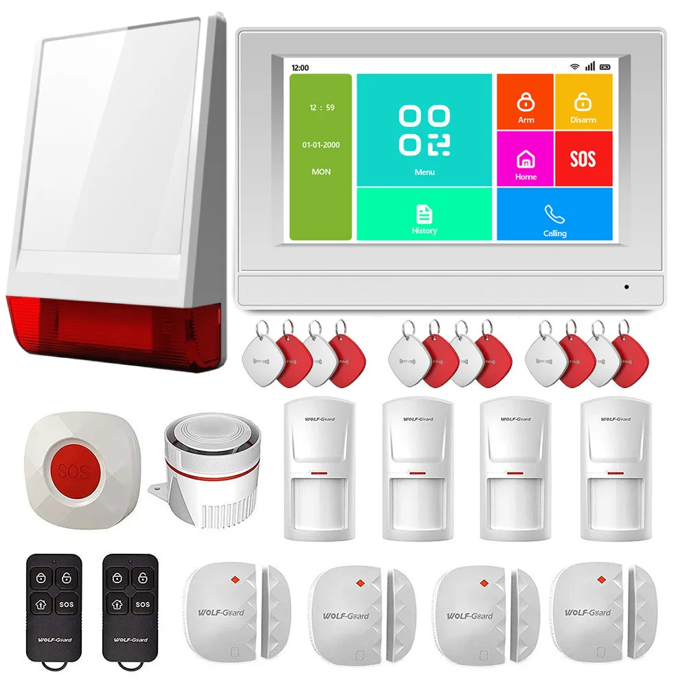 Sistema de alarme de segurança contra roubo doméstico inteligente sem fio TuyaSmart 4G GSM SMS WIFI de 7 polegadas