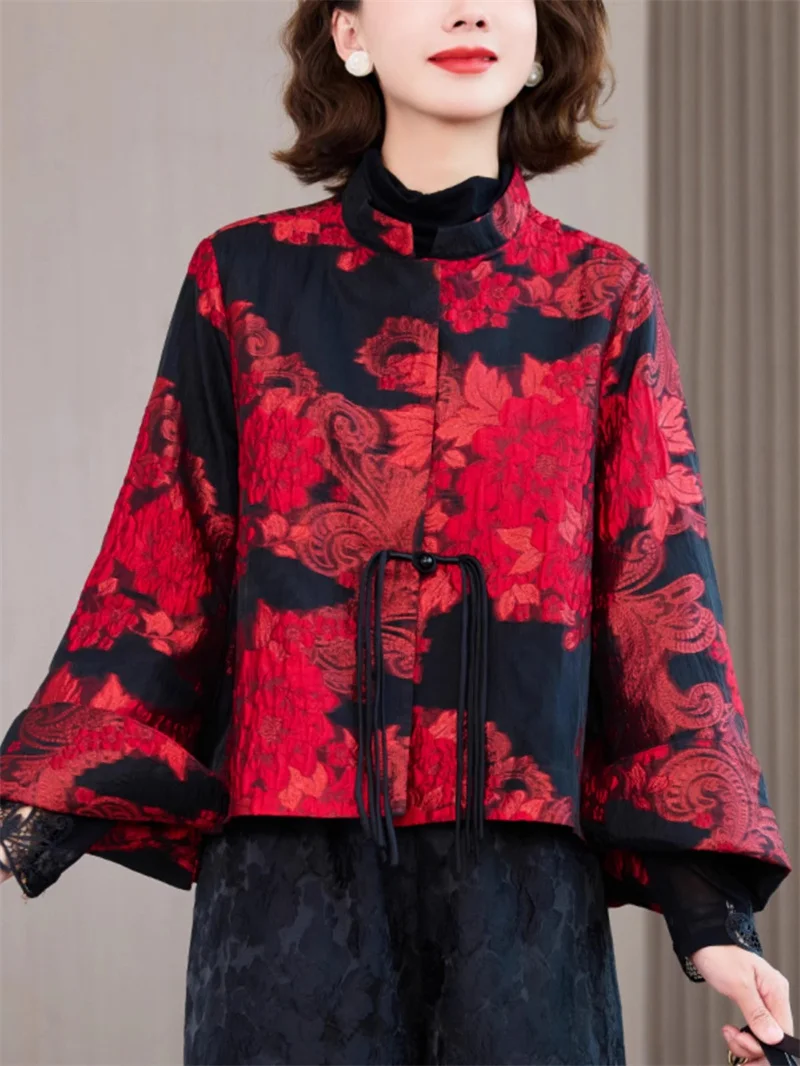 Women's 2025 Early Spring Luxury Jacquard Cropped Jacket - Embossed Long Sleeve Mid-Length Top with Designer Details G552