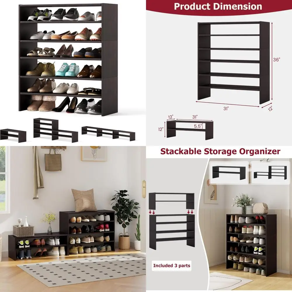

Space-Saving 6-Tier Adjustable Corner Shoe Storage Rack for 18 Pairs, White, 3-in-1 Shoe Organizer