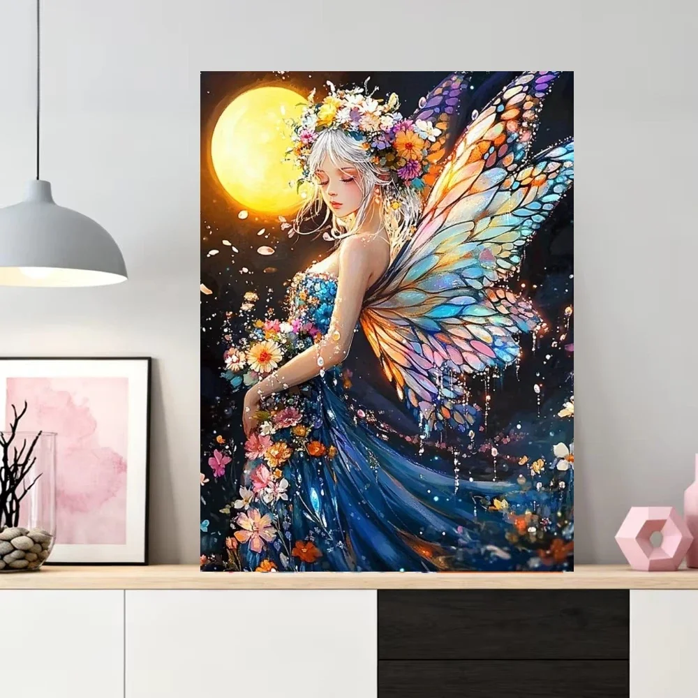 Fantasy Flower Fairy Butterfly Wings Oil Painting Paint by Numbers for Living Room Bedroom Home Decor No Frame