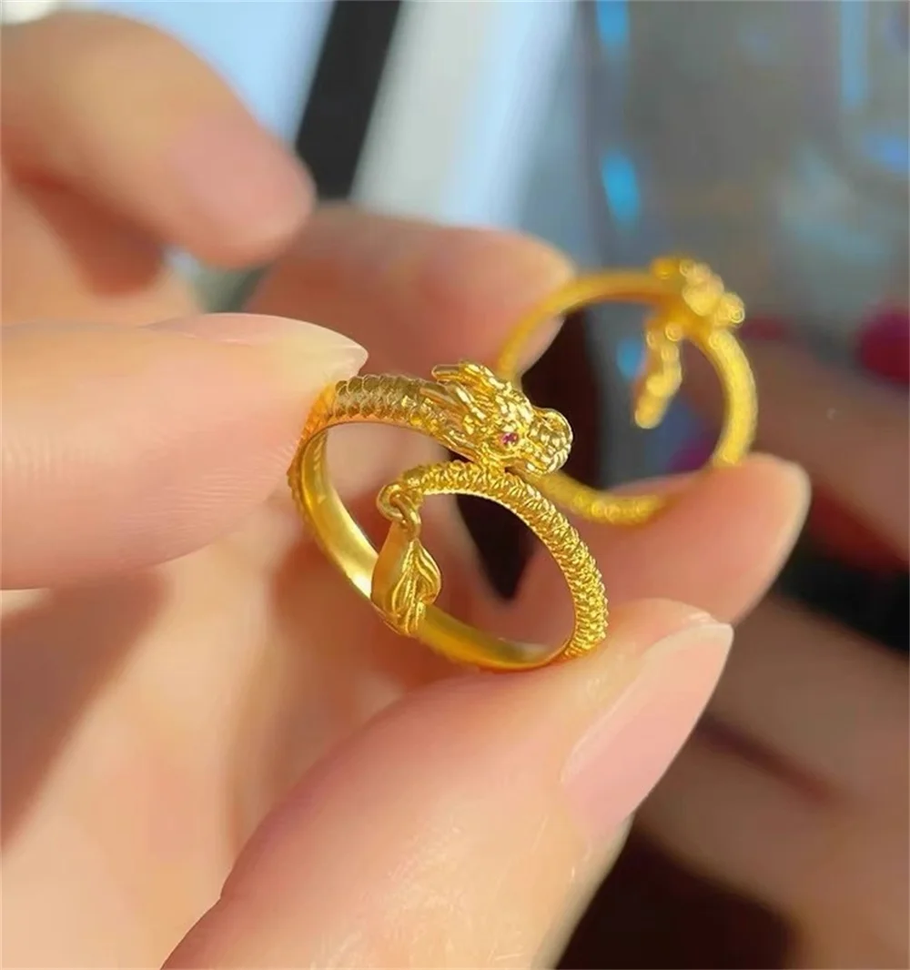New Creativity Divine Dragon Dazzling Tail Dazzling Swinging Open Gold Ring Simple Fashionable Men's and Women's Jewelry Rings