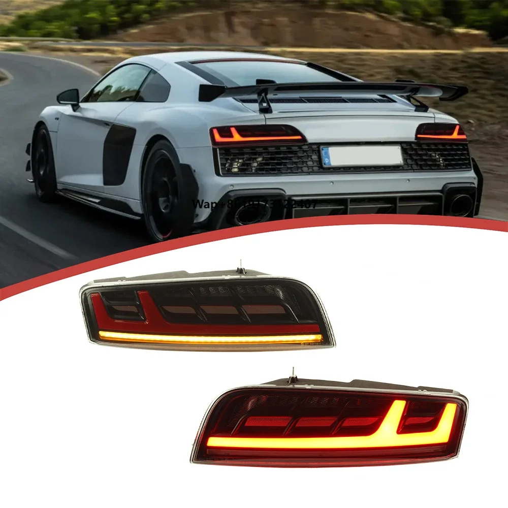 DK Motion Newest factory direct sale  Red Bar LED Tail Lights for R8 2008-2016 ABS Waterproof Car Rear Lights
